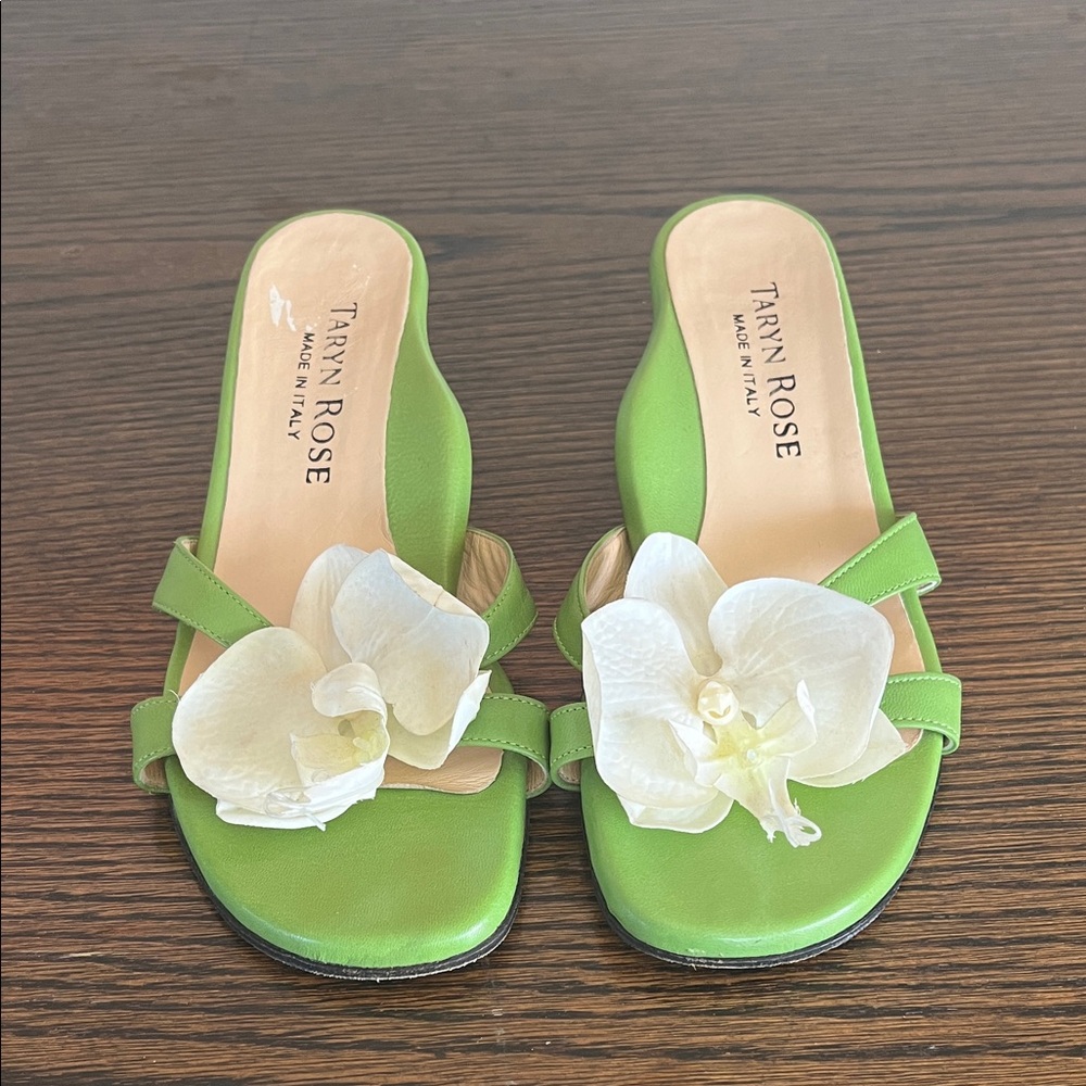 Taryn Rose Lime Green Floral Slide Sandals